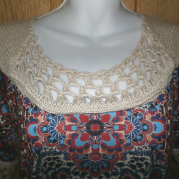 One World Live and Let Live Womens Top Boho with Crochet Trim Medium - Picture 7 of 9